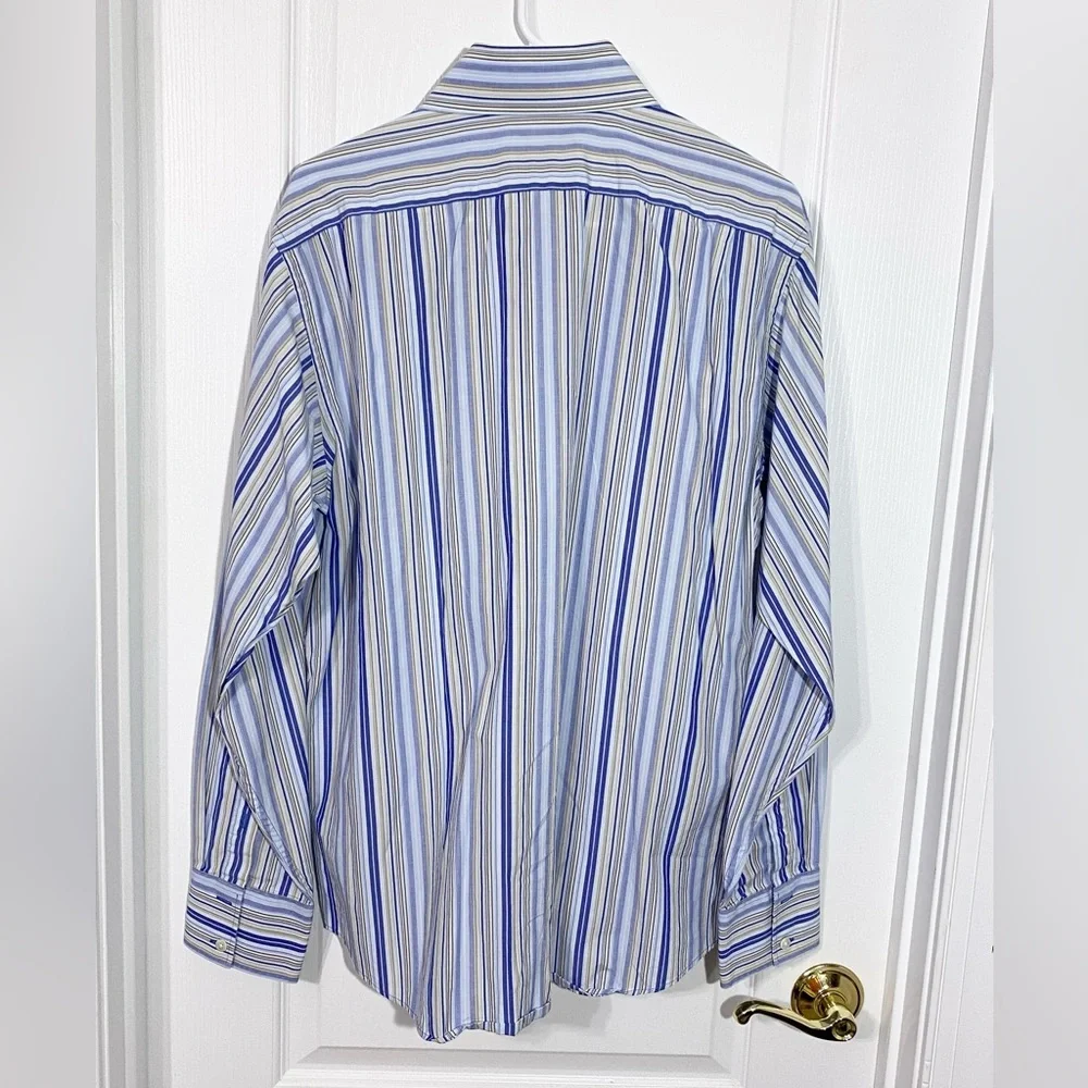 Y2K Banana Republic Striped Dress Shirt Hong Kong Made Vintage Blue Men’s Large